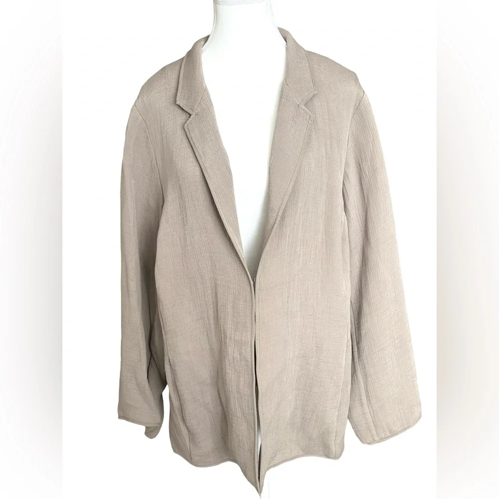 Eileen Fisher Silk Blend Open Front Jacket Taupe Textured Blazer Size 1X - Picture 1 of 5